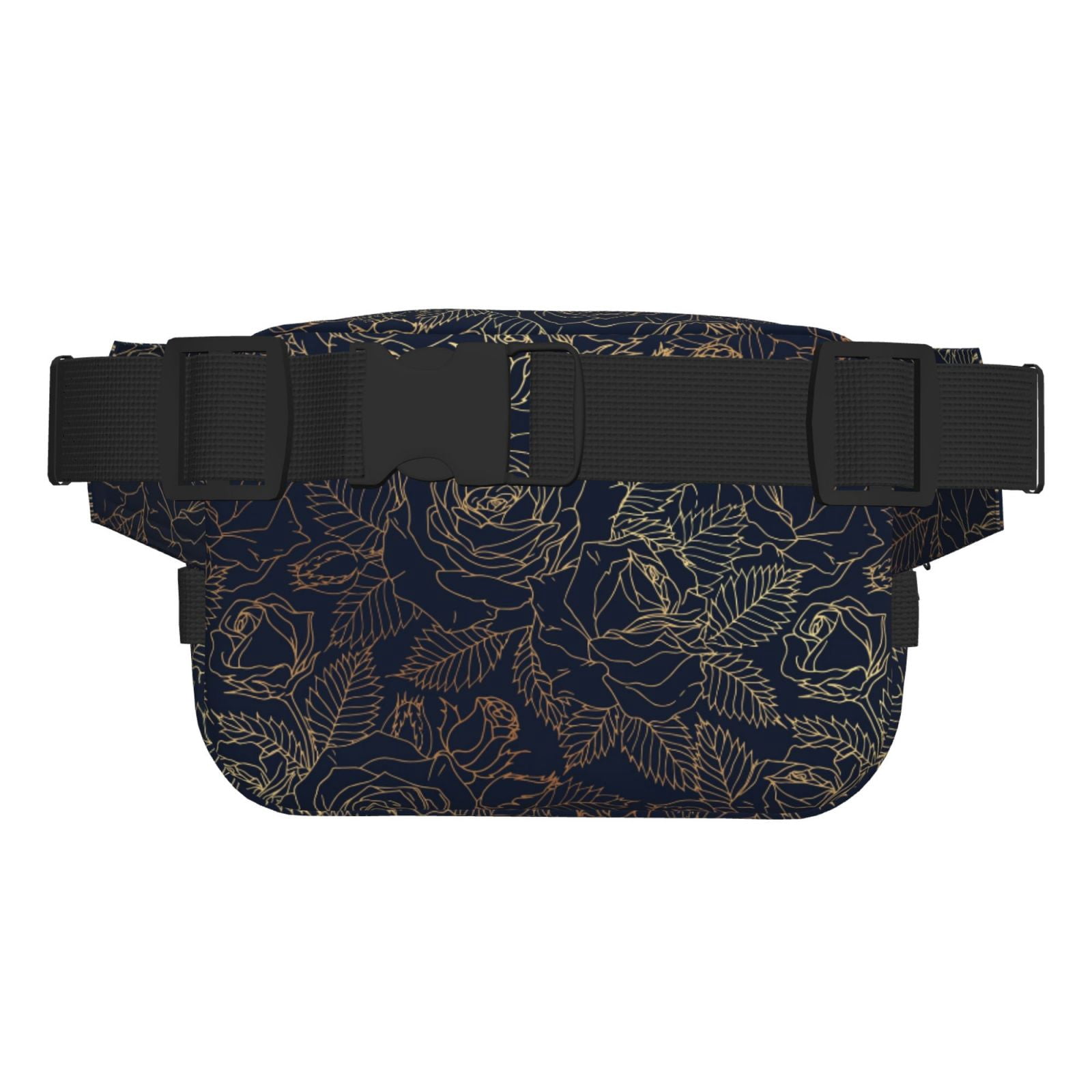 Picia Copper-Gold Gloss Outline Rose Print Square Double-Layer Waist Bag Mini Adjustable Waist Belt Bag Exercise Running Travel Hiking