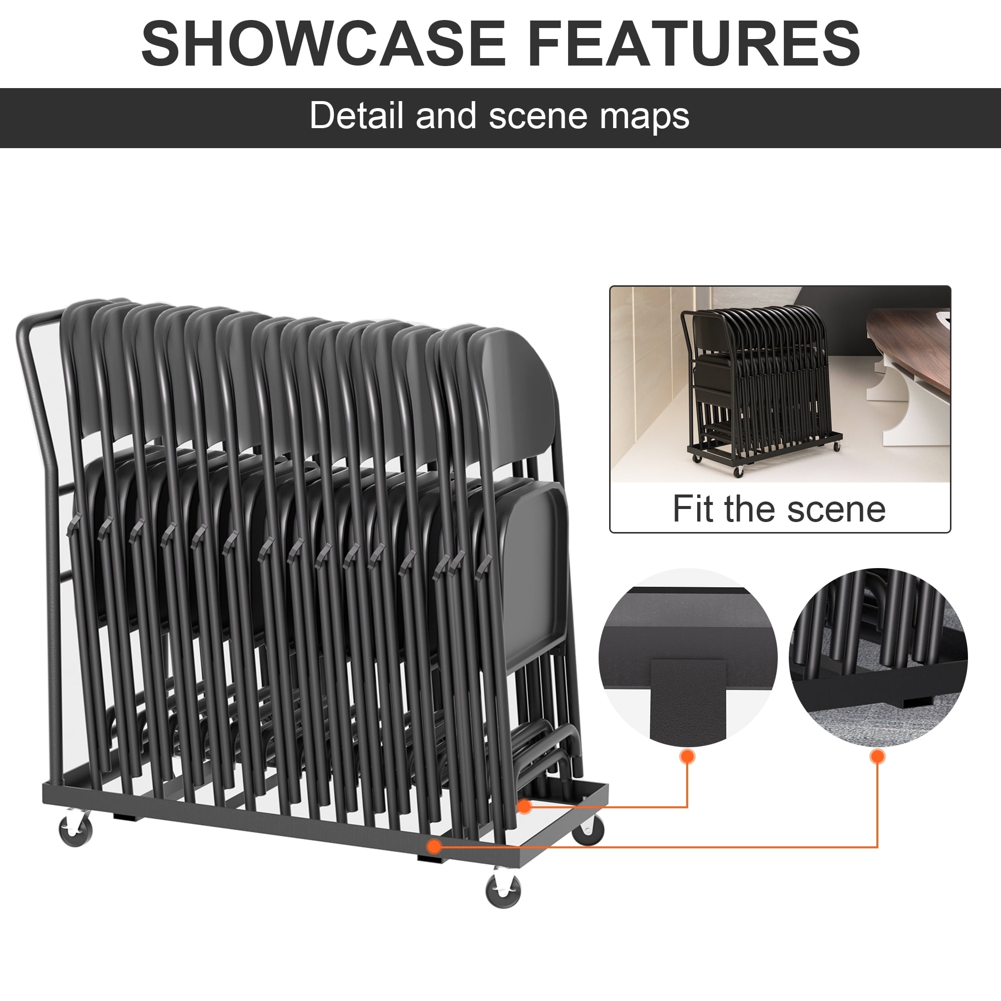 Heavy-Duty Folding Chair Cart with Wheels, 300 lb Capacity, Foldable Steel Hand Truck for 25 Chairs, Ideal for Weddings, Events, and Home Storage