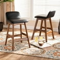 thumbnail image 4 of Baxton Studio Black Upholstered and Brown Finished Wood 2-Piece Stool Set, 4 of 8