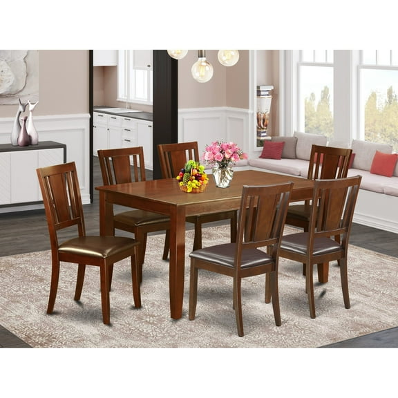 East West Furniture  7 Piece Modern Dining Table Set- a Rectangle Table and 6 Kitchen Dining Chairs, Mahogany (Seat Option) DUDL7-MAH-LC