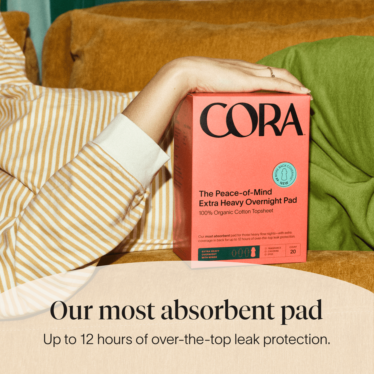 Cora Organic Ultra Thin Extra Heavy Overnight Period Pads, 20 Count
