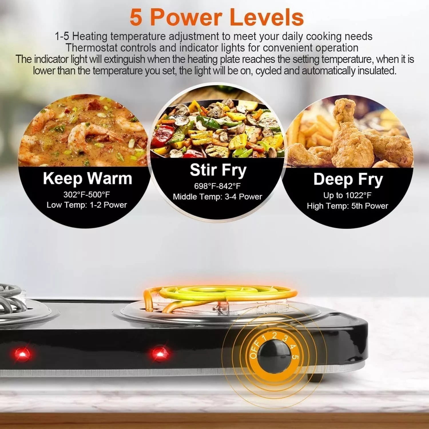 XEENSO 2000W Portable Kitchen Electric Double Burner Hot Plate Cooktop Cooking Stove