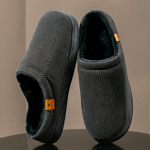 Pmoiste Men's House Slippers Soft Corduroy  Comfy Memory Foam Non Slip Warm Plush Stripes Male Slipper