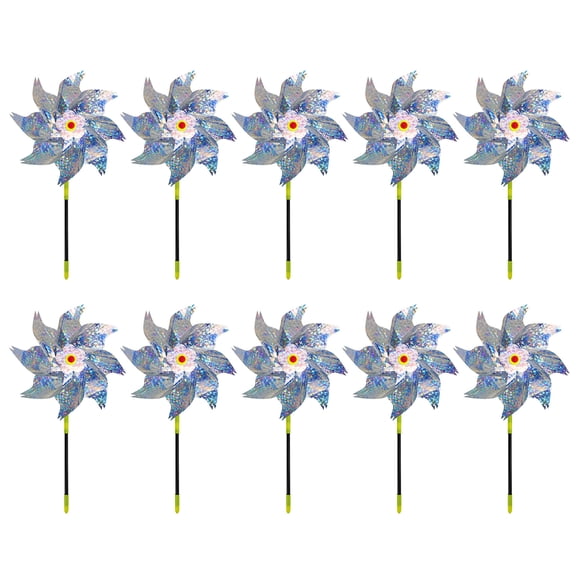 OIUR 10 Pcs Garden Pinwheel Bird Deterrent 20.5" Tall Outside Reflective Wind Spinner Yard Decor Pinwheel Bird Control Device for Patio Farm Orchard