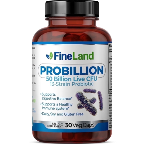 Fineland Vitamins PROBILLION 13-Strain Proprietary Blend 50 Billion CFU Vegan Capsules 30 Count Adults