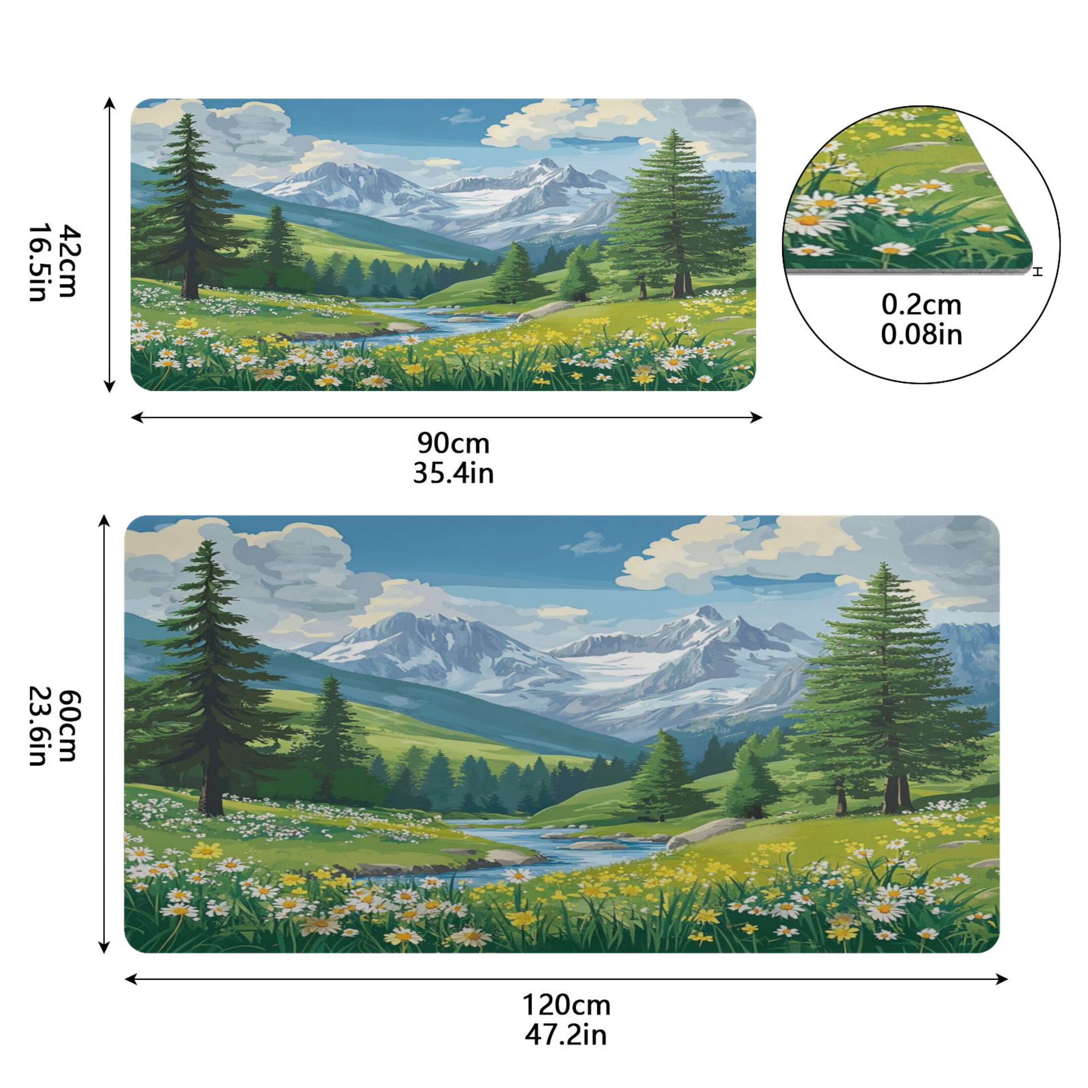 Leather Keyboard and Mouse Desk Mat Office Desk Accessories Protective Office Desk Decor Desk Pad Mat for Gaming, Work from Home, Office Summer Mountains 23.6" x 47.2"