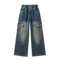 thumbnail image 5 of Coerni Girl's Elastic Waist Jean Cargo Pants Baggy Wide Leg Flap Pocket Denim Pants Girls Barrel Leg Jeans for Kids Softball Clothes, 5 of 5