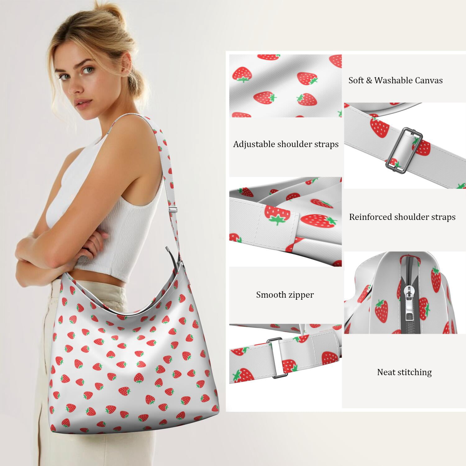 Summer Strawberry Handbag - Fashionable Crossbody Tote with Multi-Pocket Organization, Lightweight Work Bag for Young Women