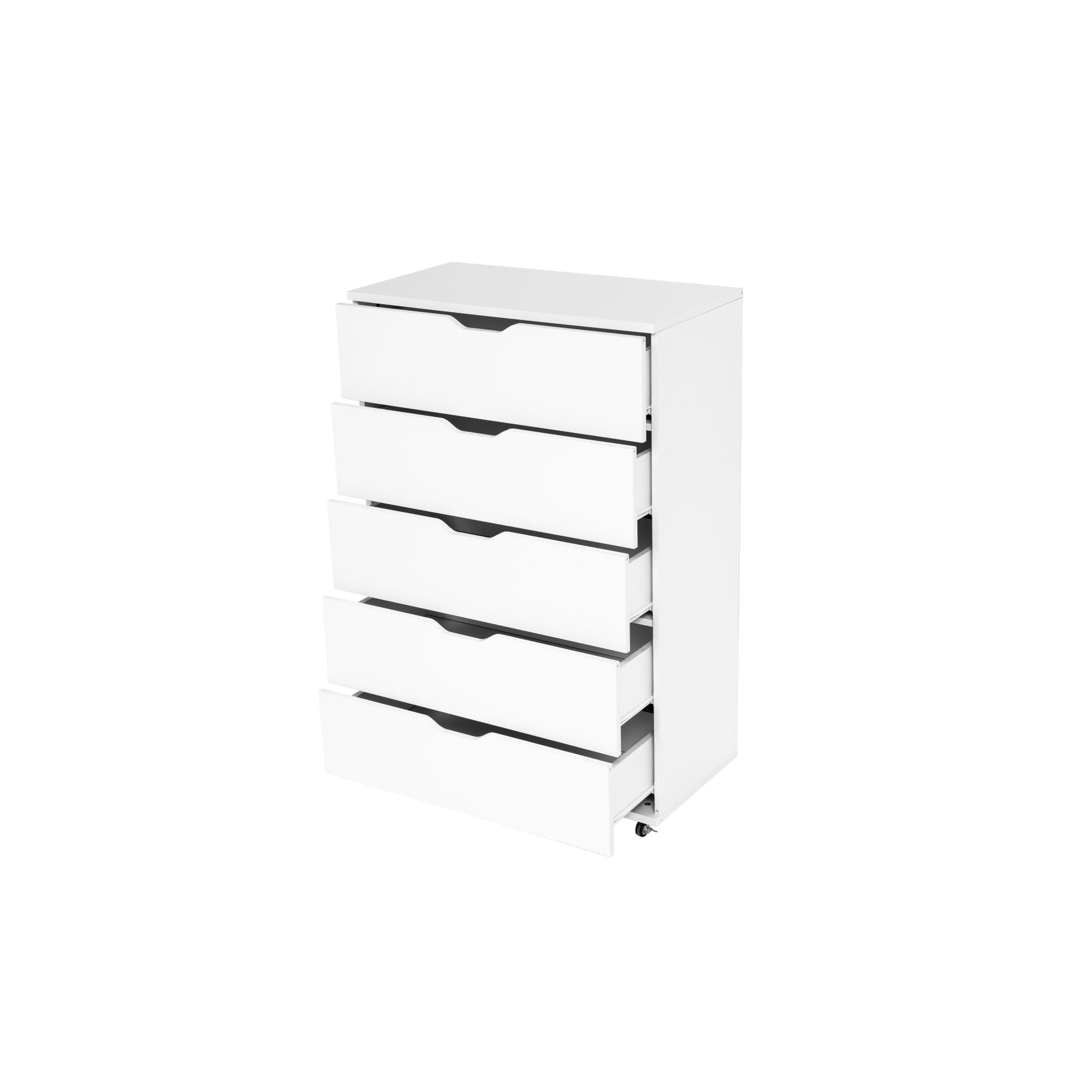 5 Drawer Dresser for Bedroom,Modern Wood Storage Cabinet with Wheels,Tall Chest of Drawers for Living Room,Hallway,Entryway,White02