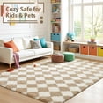 thumbnail image 5 of Pentantan 5’x 8’ Shag Area Rugs, Soft Fluffy Modern Checkered Indoor Carpet for Living Room Bedroom, Camel & White, 5 of 7