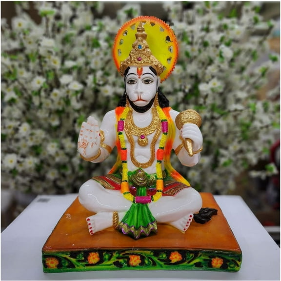 Lord Hanuman ji Statue in Marble Dust Blessing Hanuman Idol Large Hanuman Sculpture Hindu God Statue Indian Home Temple Decor Hanuman Figurine Hanuman ji Murti Monkey God Statue - AtoZ India Cart