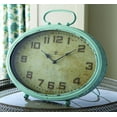 thumbnail image 3 of Teal Blue Oval Antiqued Face Metal Table Clock 19 Inch Metal Split P, 3 of 3