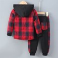 thumbnail image 5 of Xyant Toddler Boy Clothes 2 Piece Plaid Hooded Button Top Jogger Pants Set Little Boys Fall Winter Outfits, Size 2-7 Years, 5 of 6