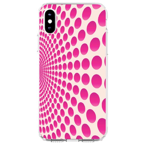 DistinctInk Clear Shockproof Hybrid Case for iPhone X / XS (5.8" Screen) - TPU Bumper, Acrylic Back, Tempered Glass Screen Protector - Hot Pink Polka Dots Swirl