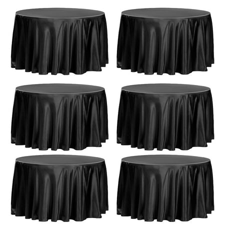 

6 Pack 108 Inch Black Round Tablecloth - Premium Silky Satin Tablecloth Overlay Smooth Fabric Table Cover Linens Table Decoration for Wedding Party Banquet Events Restaurant Kitchen Dining