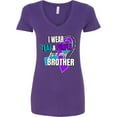 thumbnail image 3 of Inktastic Suicide Prevention I Wear Teal and Purple for My Brother Women's V-Neck T-Shirt, 3 of 5