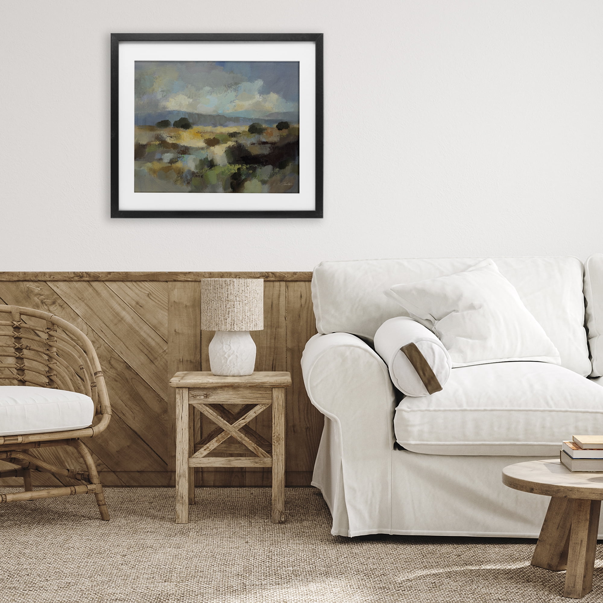 Stupell Industries Muted Blue Landscape with Clouds Black Framed Print Under Glass, design by Silvia Vassileva