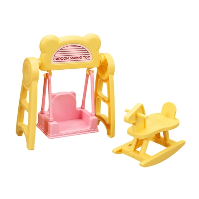 HILABEE Jouet de Cheval à Bascule et à Balancement 1/12 Mini Équipement de Terrain de Jeu Jouet Fée de Rôle pour Jaune