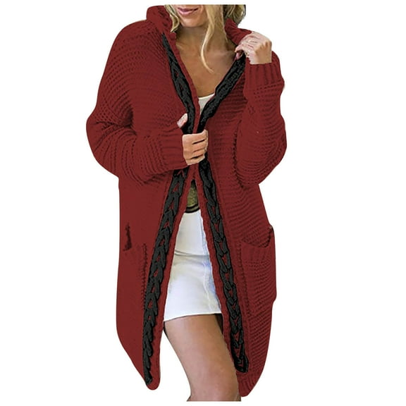 ShomPort Cable Knit Sweater Cardigans for Women Fall Winter Solid Color Long Sleeve Open Front Coat with Pockets