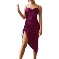 thumbnail image 1 of GHSDFBB Robe Satinée Sans Manches à Bretelles Spaghetti pour Femme, Cocktail, Plage, Soirée, Fête, Col Bénitier, Pois, Léopard, Midi, 1 of 6