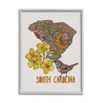 Stupell Industries Detailed South Carolina State Flower Blossoms Pattern Graphic Art Gray Framed Art Print Wall Art, Design by Valentina Harper