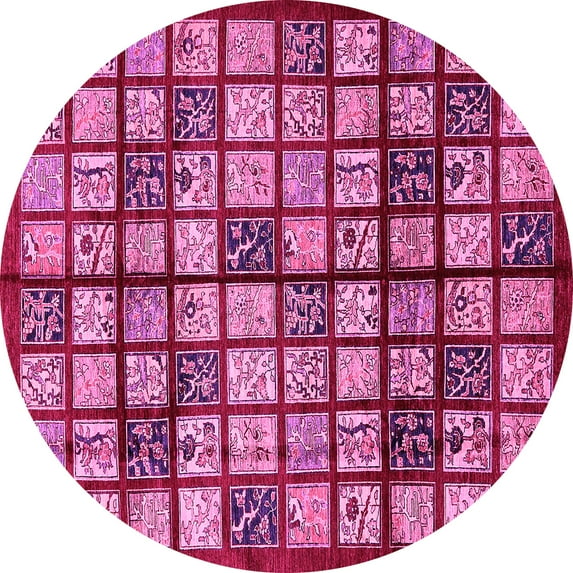 Ahgly Company Indoor Round Abstract Pink Modern Area Rugs, 4' Round