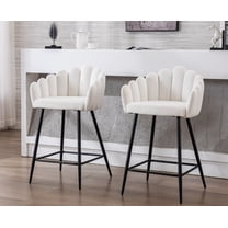 Guyou 26" Height Velvet Bar Stools Set of 2, Upholstered Counter Height Chairs with Petal Back and Metal Legs for Restaurant Kitchen Island Bar, White
