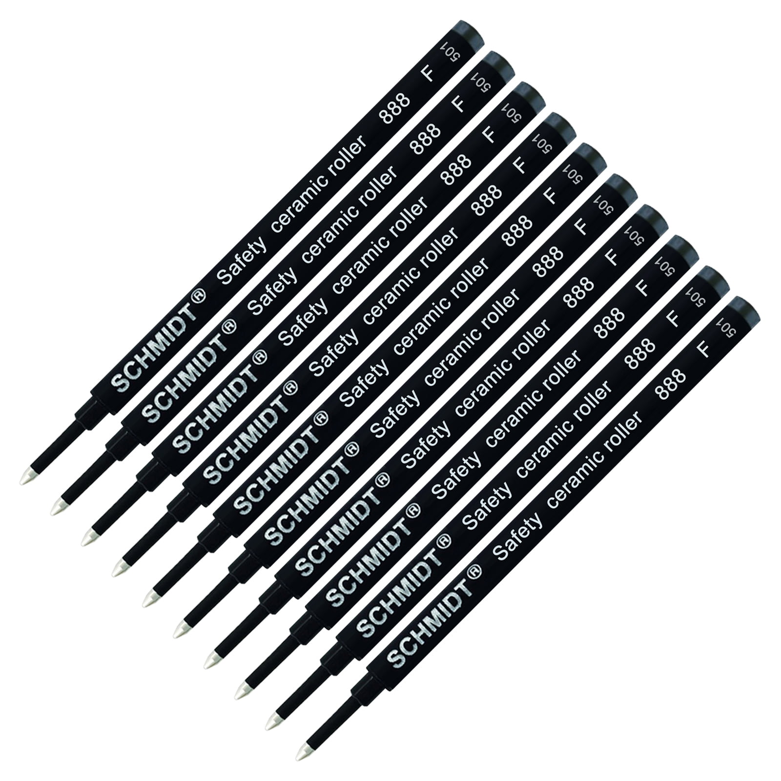 Schmidt 888 Safety Ceramic Tip Plastic Tube Rollerball Refills - Black Ink, Fine Tip, 10 Pack (SC58116)