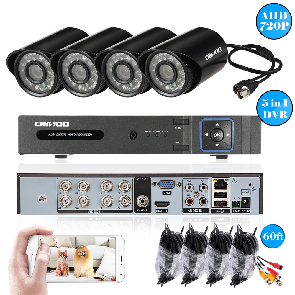 OWSOO 8CH 1080P Hybrid AHD TVI CVI DVR 4*720P White Bullet CCTV Camera Kit U4Z1
