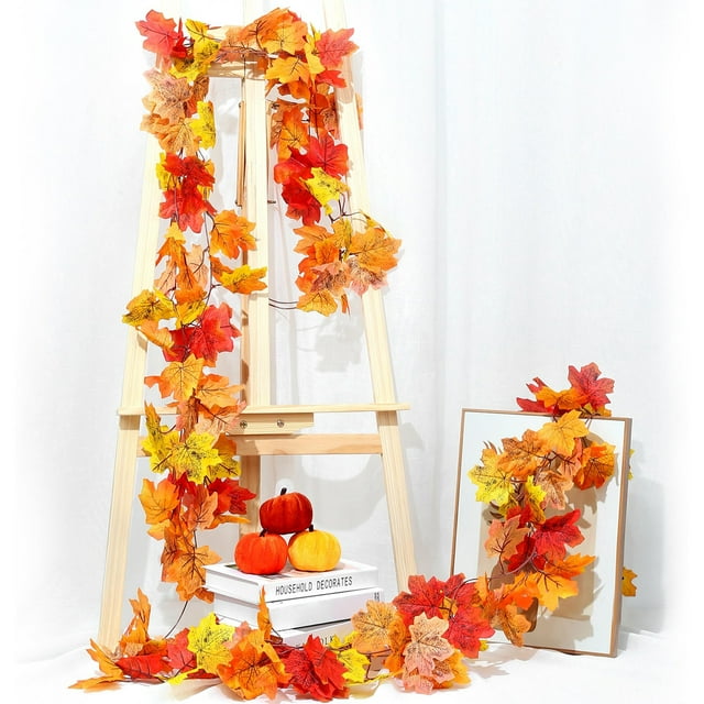 Musbetu Guirlande de Feuilles d'Érable Artificielles 175/200CM pour Maison Jardin Intérieur Extérieur Plantes Suspendues Feuilles Rouges Fausses Vigne Décoration de Festival Récolte d'Automne Halloween