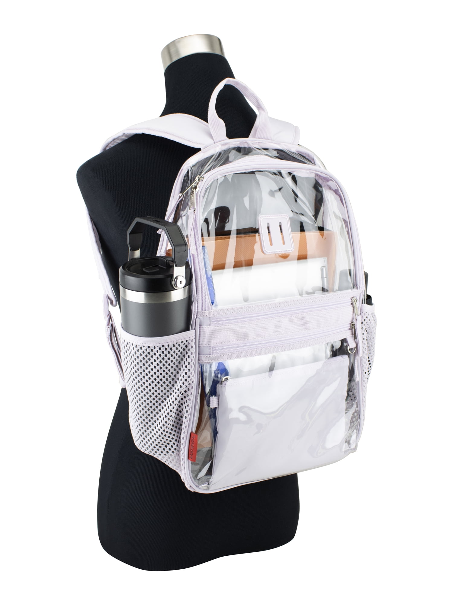 Eastsport Clara Clear Backpack Bundle w/ Zipper Pouch, Lavender Fog