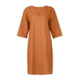 thumbnail image 4 of Summer Dresses for Women 2024 Summer Retro Solid Color Cotton Linen V-Neck Half Sleeve Dress Light Breathable Dress Dresses for Women 2024 Dresses for Women 2024 Casual Spring Orange Cotton Linen S, 4 of 4
