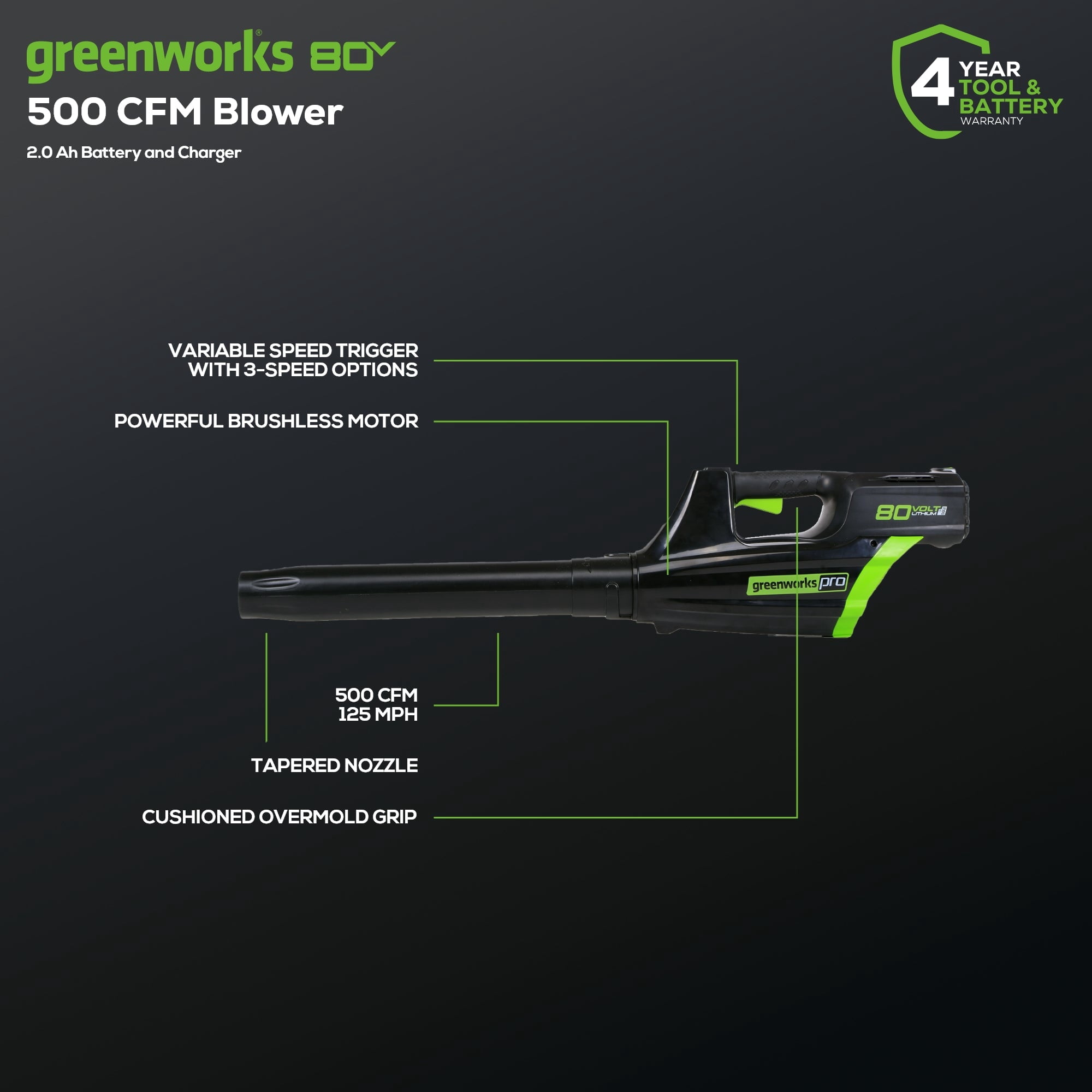 Greenworks 80V 16" Cordless String Trimmer and Blower Combo Kit, 2Ah Battery and Charger Included