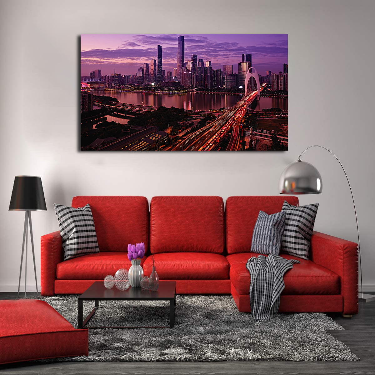 City Night View Wall Art City Skyline Picture Canvas Art Downtown Night  Framed Painting Wall Decor For Home Office Bedroom Livingroom Ready to Hang 