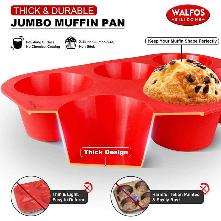 BAKE BOSS Silicone Muffin Pan With Handles, 6 Cups Jumbo Cupcake Pan, Silicone  Muffin Cups for