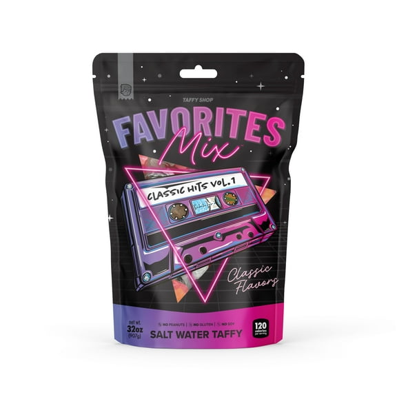 Taffy Shop "Favorites Mix" Salt Water Candy, Assorted Bulk Flavors of Saltwater Taffy, Unique Themed Gourmet Taffy - Family (32oz)