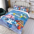 thumbnail image 3 of Robocar de Poli Conjunto de sábanas temático, trío de piezas, cómodo y amigable con la piel, diseño único, regalo de decoración para el hogar para familiares, amigos y fans,173cm *218cm, 3 of 6