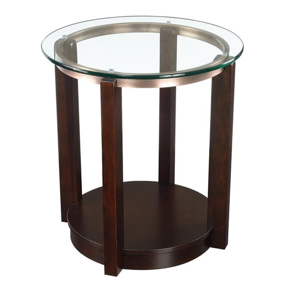 Bowery Hill Wood Espresso End Table Round Glass Top 23" x 23" x 24"