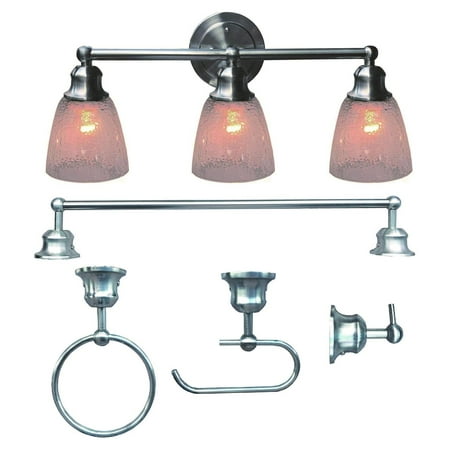 

SUPERHUNTER 20.75 W x 6 D x 9.375 H Brushed Nickel Finish 3-Light Vanity Light with 4-Piece Bathroom Sets