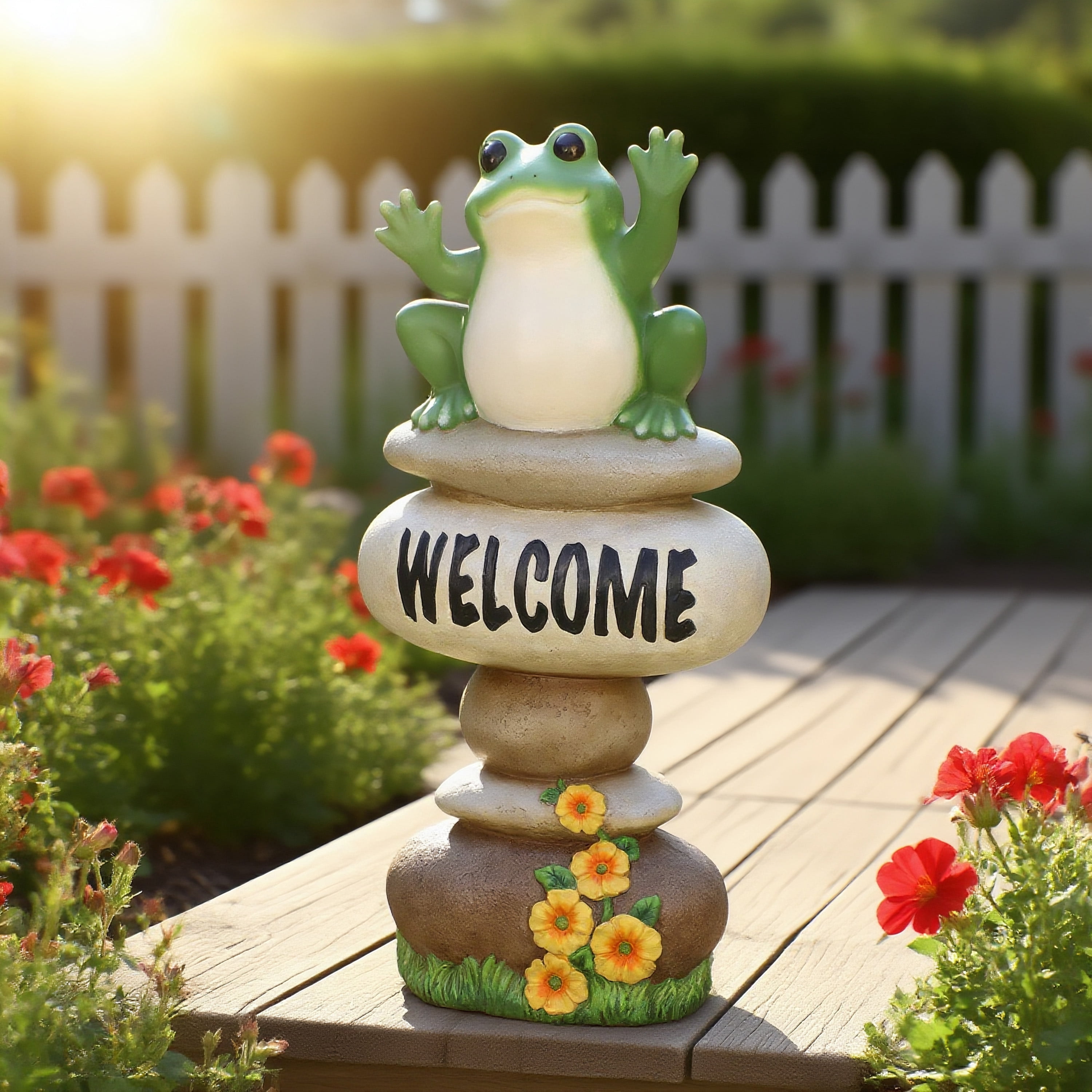 Mainstays 19.75 Inch Outdoor Large Frog on Welcome Stones Statue