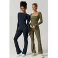 thumbnail image 4 of Womens Sexy Open Back Long Sleeve Flared Bottom Pants Romper Bodycon Jumpsuit, 4 of 6