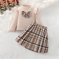 thumbnail image 2 of Diufon Toddler Girls Skirt Outfits Turtleneck Long Sleeve Warm Knitted Tops and Plaid Pleated Skirt Sets with Bow, 2 of 7