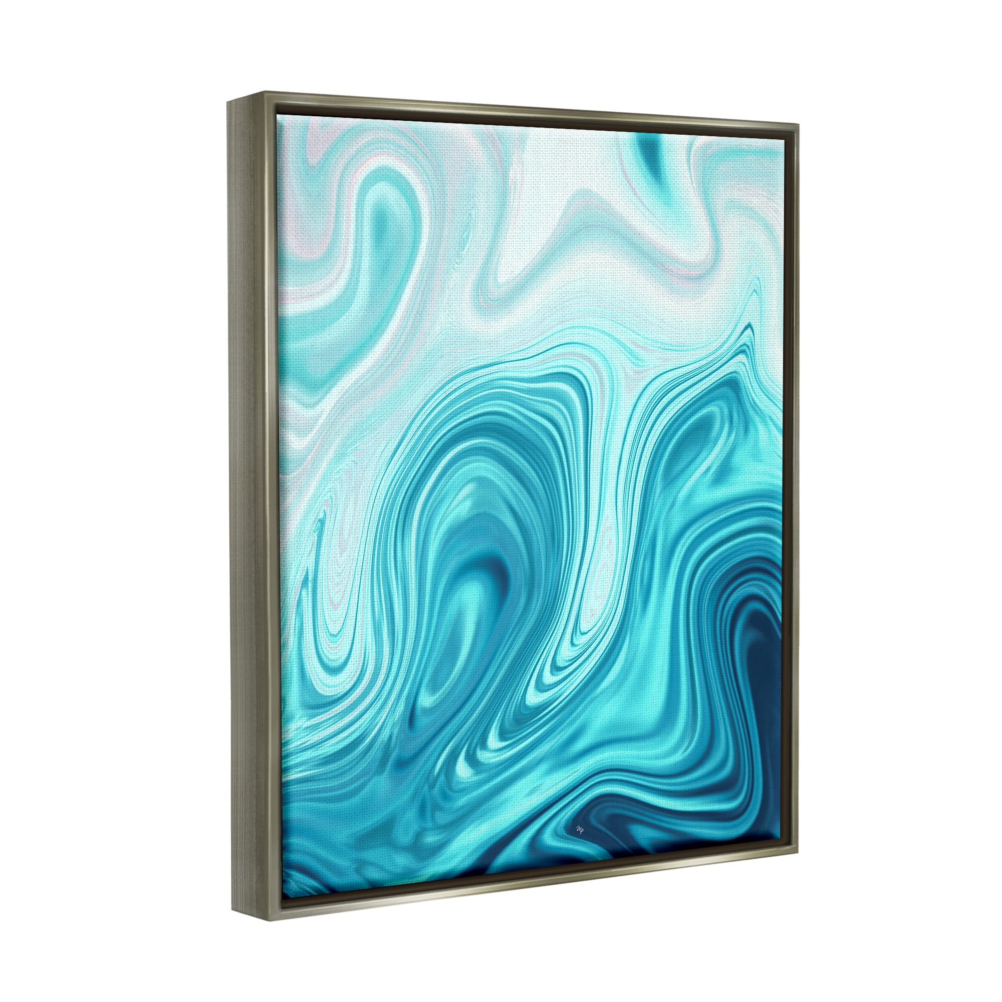 Stupell Industries Blue Abstract Ripples Abstract Painting Gray Floater Framed Art Print Wall Art, 17 x 21