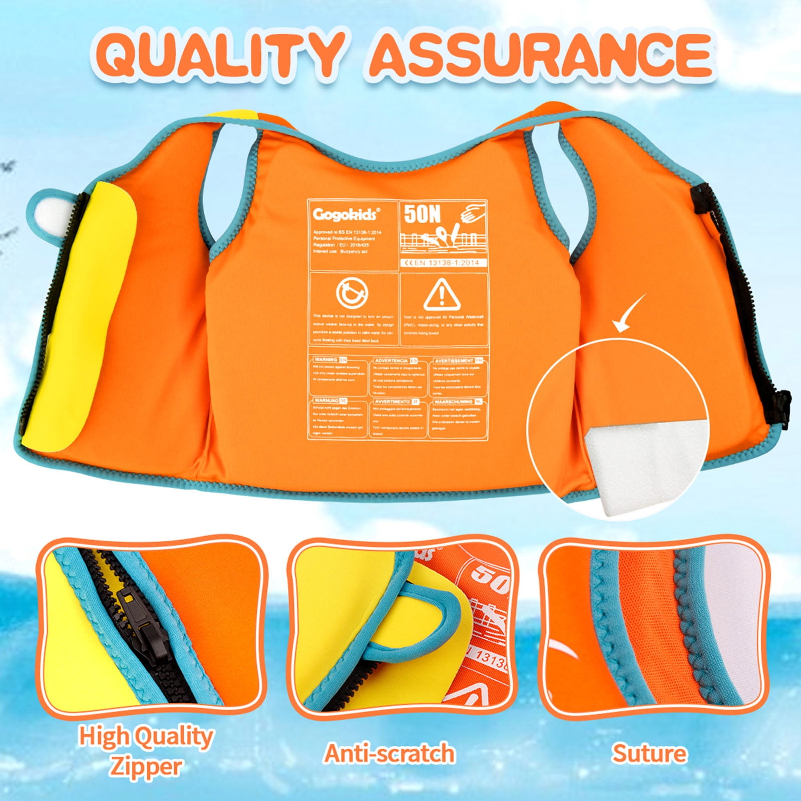 Gogokids Kids Swim Vest Life Jacket-Toddler Flotation Buoyancy Trainer Vests Swimming Aid Jacket for Boys/Girls Age 2-8 Years