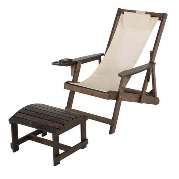 W Unlimited 2117DB-BG-CHOT Romantic Collection Canvas Sling Chair with Cup and Wine Holder and Ottoman