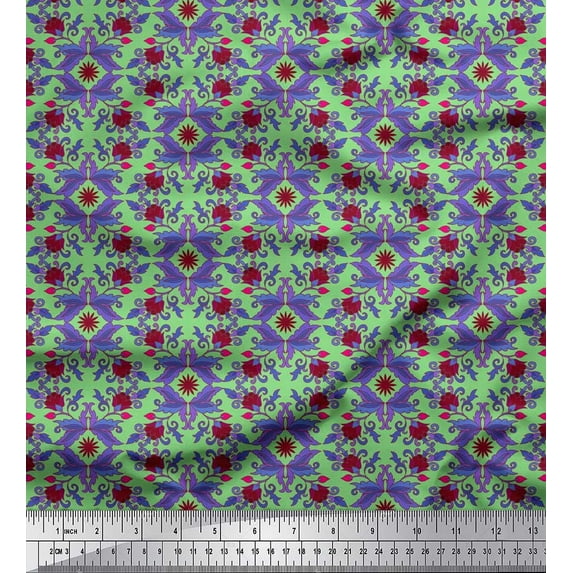 Soimoi Cotton Duck Fabric Leaves & Floral Artistic Print Fabric by Yard 56 Inch Wide