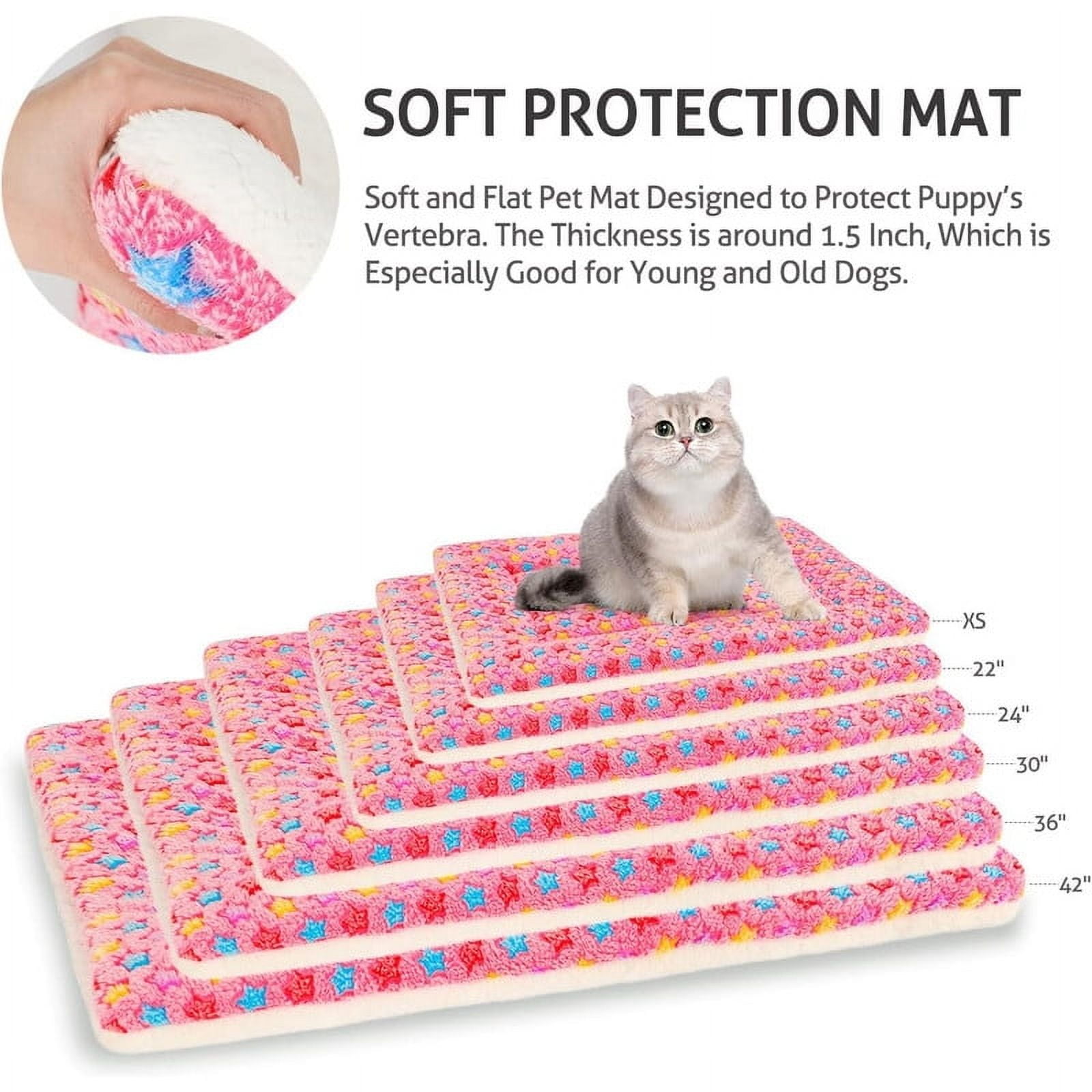 Dog Crate Mats with Cute Star Pattern Washable Pet Bed for Large Dogs Cozy Reversible Dog Crate Bed, Pink, 29*19.5