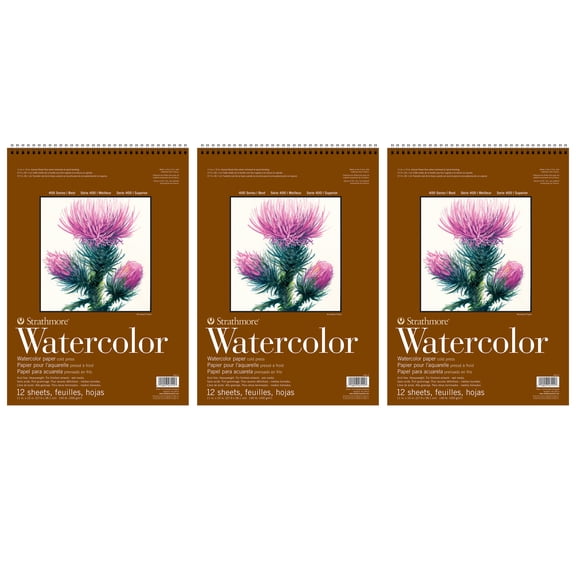 Strathmore 400 Series Watercolor Pad, Top Wire Binding, 12 Sheet, 11x15 inch, Pack of 3