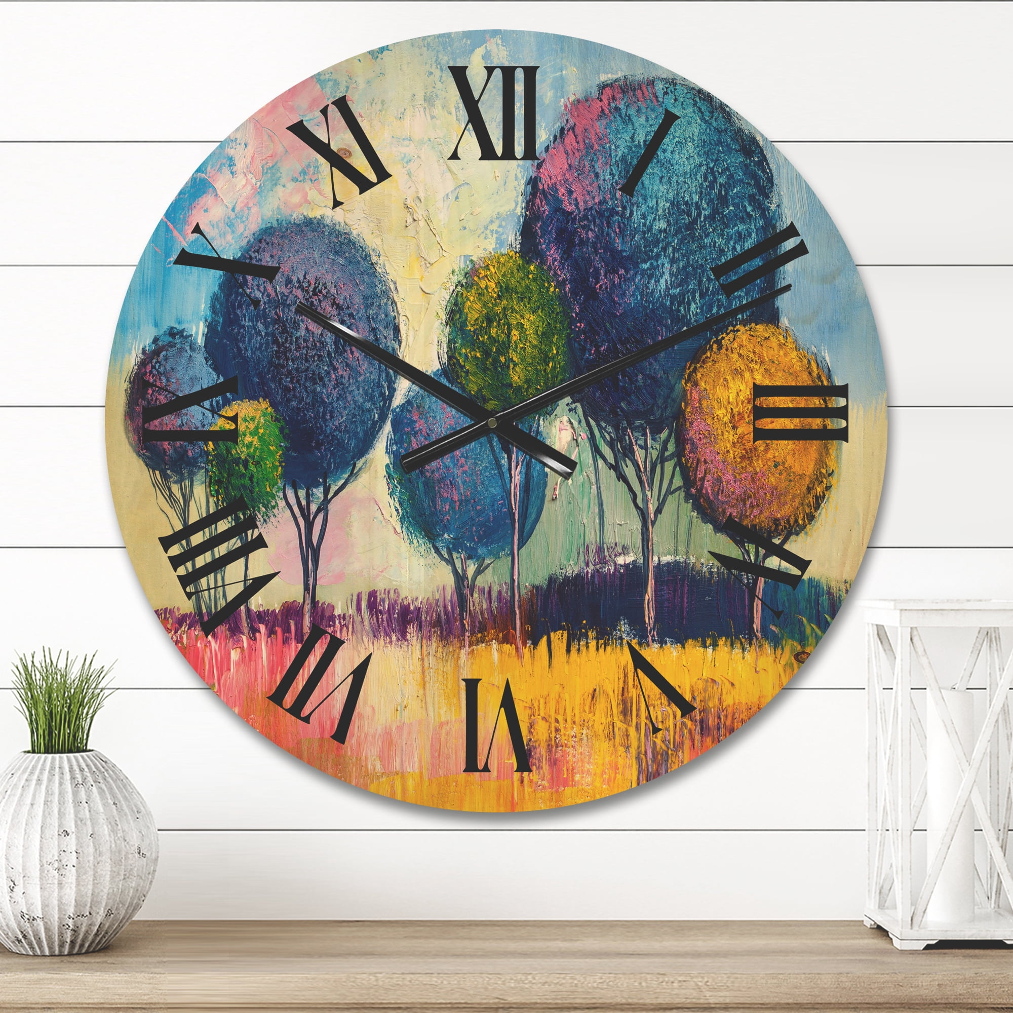 Designart 'Autumn Colorful Fantasy Trees III' Modern Wood Wall Clock