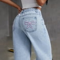 thumbnail image 4 of HomeGardon Pants for Women Womens Bow Embroidery High Waisted Straight Leg Pants Loose Pants,S-XXL, 4 of 5